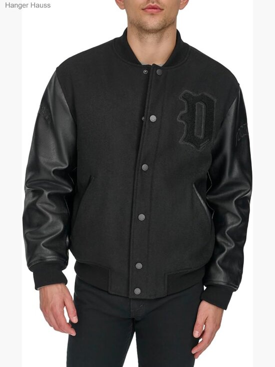 Other - Men's Bomber Jacket with Faux Leather Sleeves